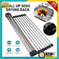 Roll-up Dish Drying Rack Foldable Stainless Steel Over Sink Rack Kitchen Drainer/Rak Dapur/沥水卷帘厨房水槽沥