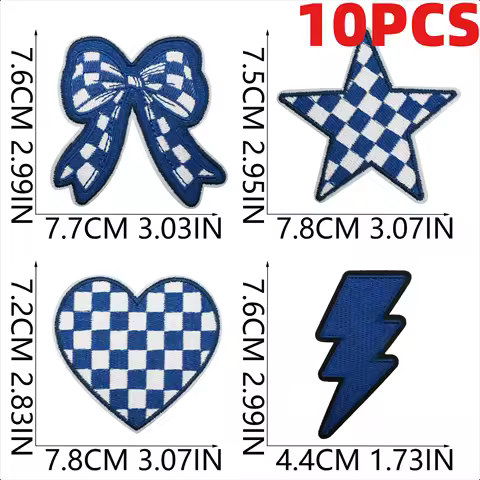 10PCS Wholesale Blue Element Bow Embroidery Patches Lightning Heart Star Game Day Encourage Iron On 