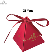 100PCS Bundle Wedding Door Gift Box Triangle Chocolate Candy Box Chinese Wedding Ribbon Xi 中式结婚婚礼三角喜