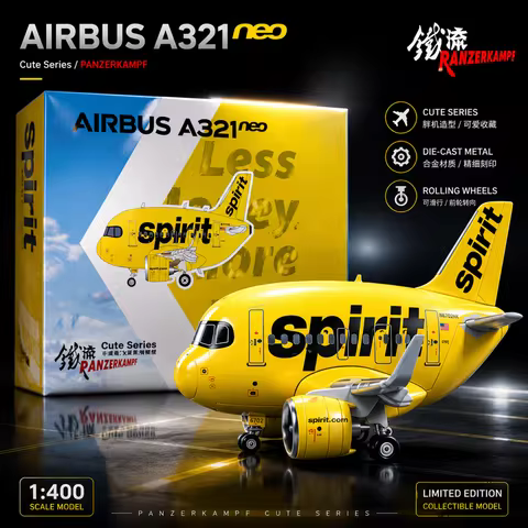 Panzerkampf Cartoon Airplane Model Full Alloy 70102PP Airbus A321NEO Spirit Airlines Display Model F