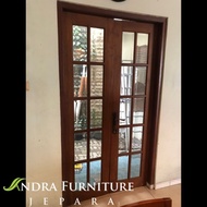 pintu rumah kupu tarung beserta kusen kayu jati minimalis variasi kaca