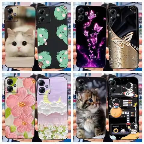 For Motorola Moto G14 Case Cute Flower Cat Painted Soft Silicone TPU Back Cover For MOTO G14 G 14 4G