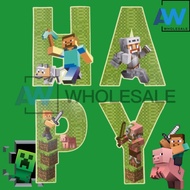 ✔ ♞PS-441 [1 set] Minecraft Banner Happy Birthday Character Banner Minecraft Theme Birthday Party N