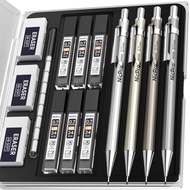 Nicpro 4 Pack Mechanical Pencil 0.7mm with Case, MB1000 Metal Mechanical Pencil Set with 8 Tube HB #
