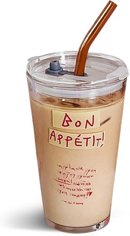 15oz Glass Tumbler with Glass Straw and Lid Cute Iced Coffee Cups Aesthetic Glass Cups Coffee Tumble