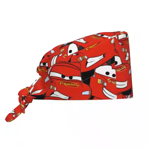 Custom Lightning McQueen Scrubs Cap Surgical Hats Men Women Cars Pattern Operating Room Cap Operator