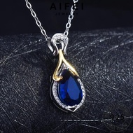 AIFEI JEWELRY 925 For Rantai Leher Sterling Accessories 純銀項鏈 Chain Silver Perak Sapphire Pendant Women Perempuan Korean Original Fashion Necklace N1276