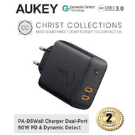 Aukey Head CHARGER 60W PD3.0 DUAL PORT TYPE C TRAVEL Adapter FAST CHARGING