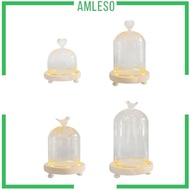 [Amleso] Clear Glass Cloche Dome Clear Bell Jar Flowers Cover with Wooden Base Party