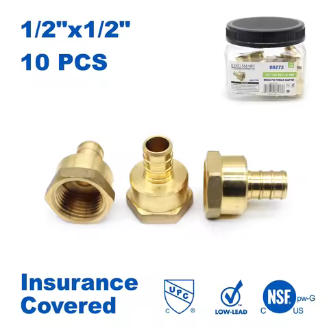 KING SMART 1/2" Crimp pex Female NPT Straight Adapter; Lead Free Brass; 10Pcs/Case; 80273