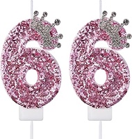 VSHILI 66 Birthday Candles, 66th Cake Candles, Pink Happy Birthday Number 66 Candles Cake Topper Dec