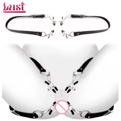 Black Leather Strap Harness Nipple Clamps Bdsm Slave Fetish Bondage Restraints Labia Clips Erotic Ac