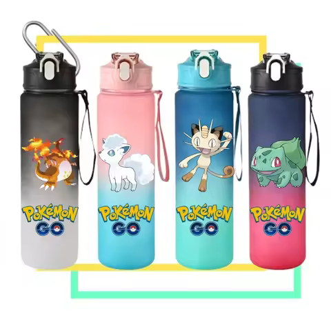 800ML Pokemon Sports Water Bottle Gradient Color Leak Proof Motivational Portable Water Bottle for O