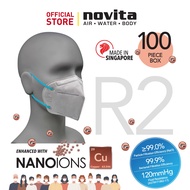 4-Ply KN95 | Made in Singapore | novita Nano Copper Ions Surgical Respirator R2 Earband  (100pcs in a box)