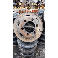 SECONDHAND JAPAN TIRE RIM 6HOLE 16x600 FOR LORRY 1TON 5TON ISUZU ELF NPR HICOM MAZDA  MITSUBISHI FUSO CANTER NISSAN HINO