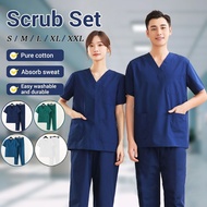 MEDICAL SCRUB SUIT BAJU SCRUB TOP+PANTS Scrub Suit Clothes medical suits Short Sleeve full set Nurse Set Hospital Unifor