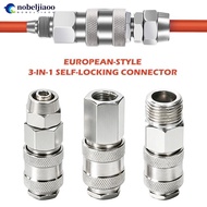 NOBELJIAOO European Style 3-in-1 Self-Locking Quick Connector For Pneumatic Tools & Air Lines G1/4 G