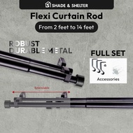 Flexi Extendable Curtain Rod 4, 8, 10, 12, 14 feet Durable Anti-Rust Coated Metal Complete FULL Set