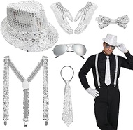 Pack of 6 Disco Glitter Outfit Men's 1970s Disco Accessories Carnival Outfit Accessories with Hat Br