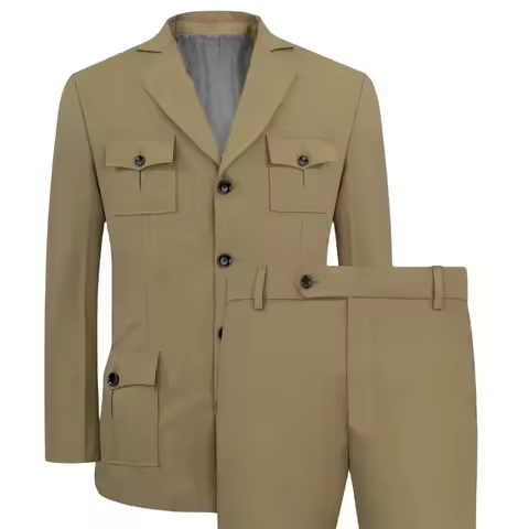 Men's Suits Jakcet Casual Khaki 2 Pieces Blazer Pants Classic Fit Blazer Real Pockets Suit for Men D