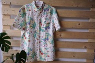 Levi’s 夏威夷花襯衫 棕櫚樹圖案 米白 亞麻混紡 Aloha短袖襯衫 M