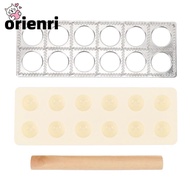 ORIENRI Ravioli Press Maker, Aluminum Alloy Plastic Ravioli Cutter, Dumpling Making Tool Solid Wood 