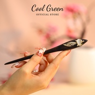 [Free Box] Natural Black Sandalwood Hair Brooch with Silver Fox High Quality Vip38