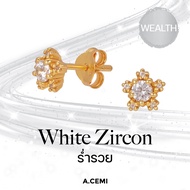A.CEMI White Zircon Nova Earring(GD) ต่างหูพลอยแท้ ไวท์เซอร์คอน ต่างหูเงินแท้ ชุบทอง 18K โกลว์
