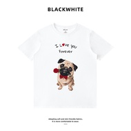 Special Offer 2026 Fun Pug Dog with Rose Print T-Shirt Confession Theme Couple Style Solona Loose Ca