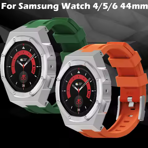 Metal Case Silicone Band For Samsung Galaxy Watch 4/5 44mm Luxury Stainless Steel Mod Kits For Samsu