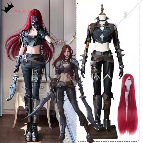 L*OL the Sinister Blade Katarina Cosplay Costume Katarina Assassin Combat Outfit Wig Tattoo Sticker