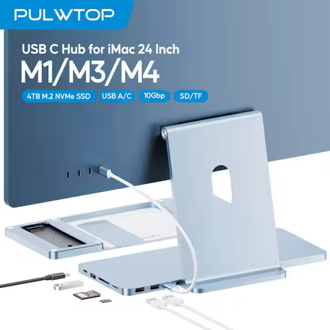 PULWTOP iMac USB C Hub with M.2 SSD Expansion (SSD Not Included), USB A/C 3.2 10Gbps, USB A 2.0, SD/