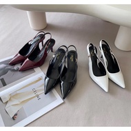 赛琳2025新款细跟尖头凉鞋韩新款浅口中跟高跟包头高跟鞋春夏新款后绊带后空细高跟包头凉鞋简约性感百搭女鞋新款尖头漆皮扣带气质高跟鞋后空包头细跟单鞋女