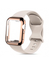 情人節情侶禮物2入組柔軟彈性TPU智能手錶屏幕保護貼+保護手錶殼。全覆蓋設計可保護手錶避免偶然撞擊，適用於戶外運動。適用於Apple Watch Series Ultra 2、1、S9、8、7、6、5、4、3、2、1、38mm、40mm、41mm、42mm、44mm、45mm、49mm，附贈替換智能手錶帶扣配件。