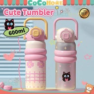 600ML Cute Tumbler 316 Thermos Water Bottle with Straw Portable Aquaflask Tumbler Kids Tumbler Cute 