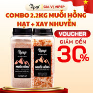 Combo Muối Hồng Himalaya Xay Nhuyễn 1.1kg + Muối Hồng Nguyên Hạt 1.1kg Vipep Hũ Nhựa - Gia Vị Vipep