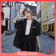 [chea]   2 Pcs/Set Women Blazer Shorts Set Half Sleeves Lapel High Waist Loose Anti-wrinkle Commute OL Style Plus Size Lady Business Outfit Female Clothing