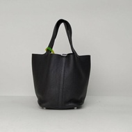 HERMES Picotin22菜籃子89黑色TC皮Z刻銀扣肩背包