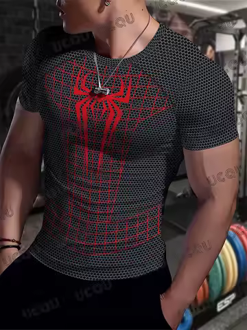 Marvel Spider-Man Print Fitness Tshirts Summer New Men Gym Muscle Training Tshirts Quick Drying Body