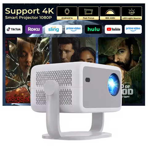 LYNCast Smart Projector with BT5.4 and WIFI6, L018, FHD 1080P, Android14, 360° Rotate Portable, Home