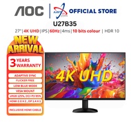 AOC U27B35 27" MONITOR ( 27" IPS 4K UHD / 4MS / 60HZ / ADAPTIVE SYNC / HD MI + DP )