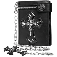 2025 Latest Gothic Cross Chain Leather Wallet Punk Skeleton Gothic Bi-fold Halloween Gothic Accessor