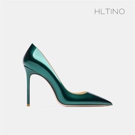 HLTINO漆皮綠色法式少女高跟鞋