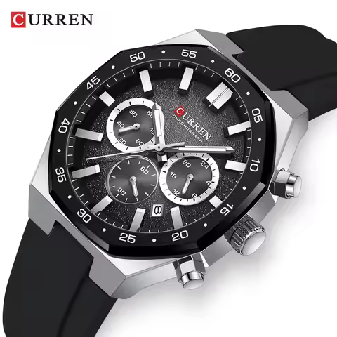 CURREN 8489 New Men's Chronograph Watch Silicone Waterproof Calendar Night Light 82g Lightweight Qua