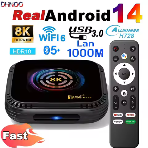 TV Box Android 14 Real Version 8K 4K hd h728 usb3 Octa Core WiFi6 bt5 Voice Remote 1000m 64GB Fast S