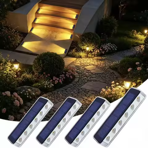 Yilaie LED Solar Step Lights for Outside 4 Pack Solar Stair Lights Blue Solar Deck Lights Waterproof