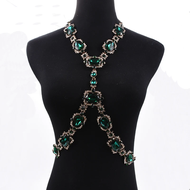 【Dark blue】 Fashion Green Red Clear Big Glass Waist Chains Body Chains Necklace Women Indian Stateme