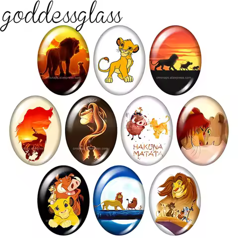Disney The Lion King Simba Timon&Pumbaa 10pcs 13x18mm/18x25mm/30x40mm Oval glass cabochon flat back 