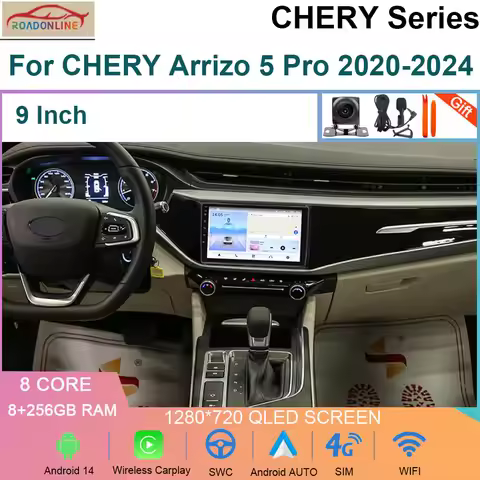 8+256GB Android 14 Car radio For CHERY Arrizo 5 Pro 2020-2024 GPS Navi Car Multimedia Player Head Un
