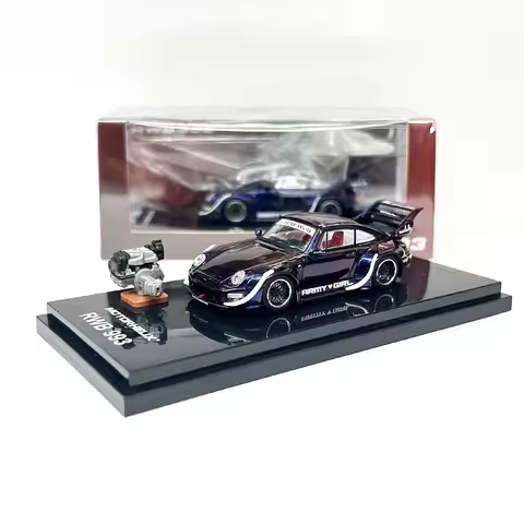 MH MOTORHELIX 1/64 Alloy RWB 993 Widebody Model, Purple Metallic Army‑Girl Livery, Engine Accessory 